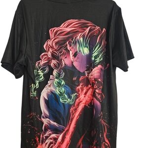 Black Graphic T-Shirt with Anime Design Demon SLAYER Mitsuri